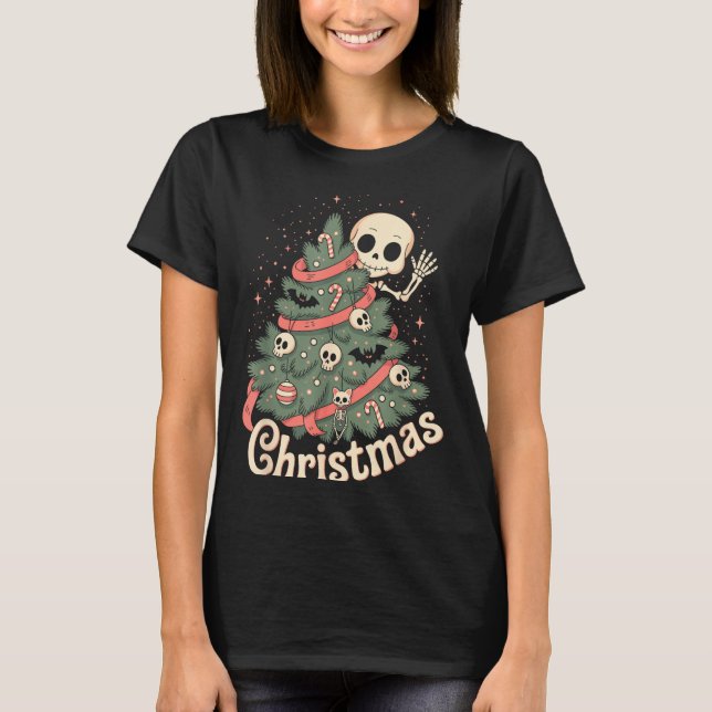 Creepy Cute Kawaii Skeleton Christmas Tree Skull B T-Shirt (Front)