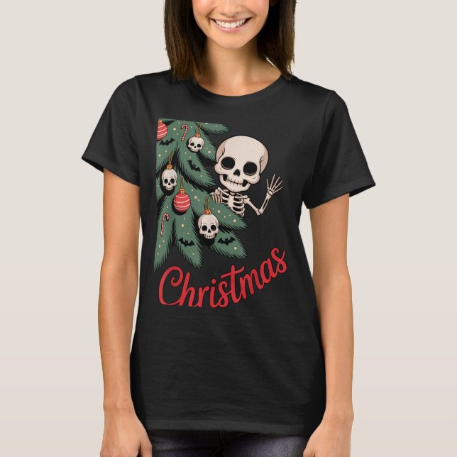 Creepy Cute Kawaii Skeleton Christmas Tree Skull B T-Shirt (Front)