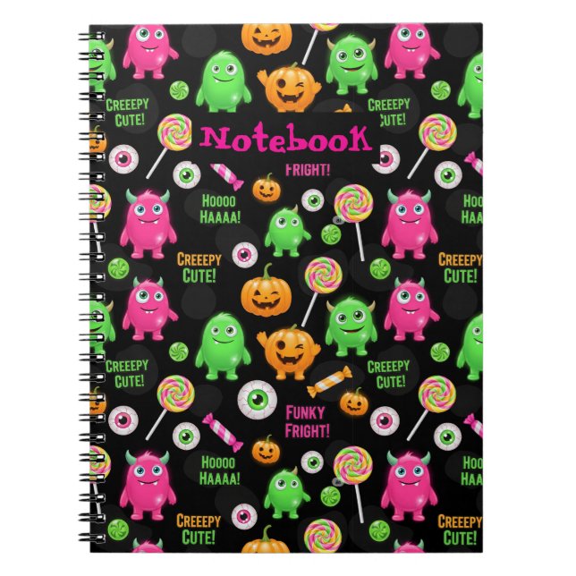 "Creepy Cute" Monsters and Halloween Fun Seamless  Notebook (Front)