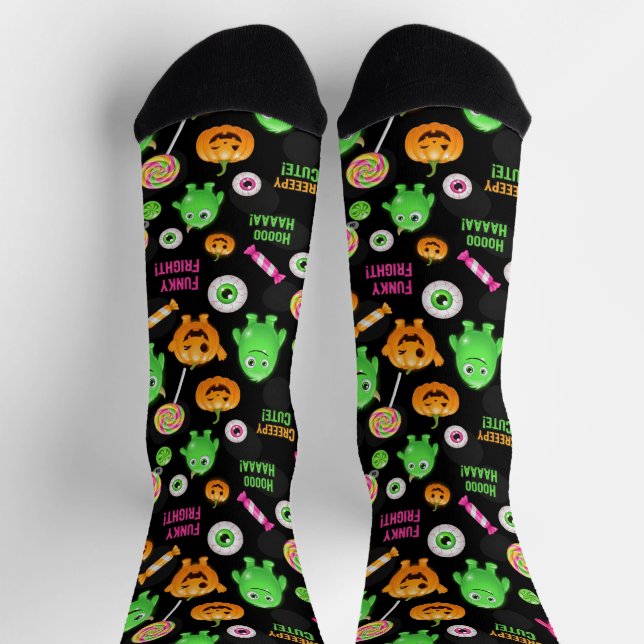 "Creepy Cute" Monsters and Halloween Fun Seamless  Socks (Top)