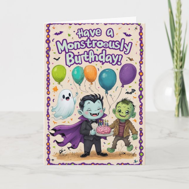 Creepy Cute Monsters Kids Birthday  Card (Front)