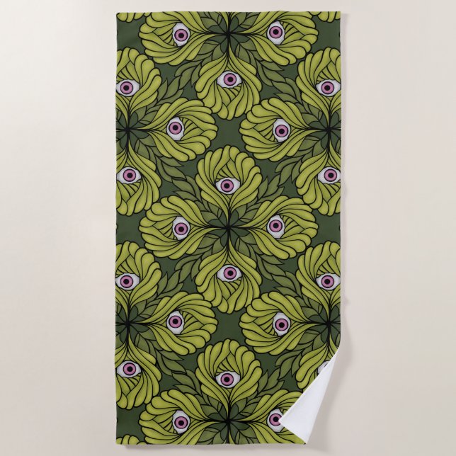 Creepy Cute Plant Spring Green Fantasy Art Pattern Beach Towel (Front)
