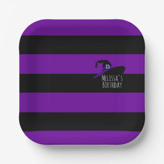 Creepy Cute, Purple Witch Birthday, Fat Stripes Paper Plate