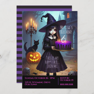 Creepy Cute, Purple Witch Birthday, Gothic Theme Invitation