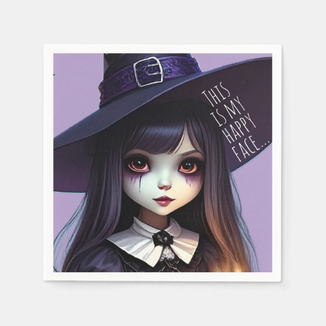 Creepy Cute, Purple Witch Birthday, Gothic Theme Napkin (Front)
