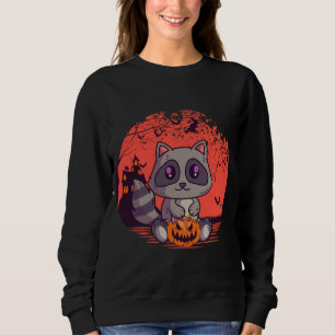 Creepy Cute Racoon Jack O' Lantern Spooky Hallowe Sweatshirt