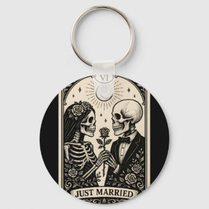 Creepy Cute Skeleton Couple Married Halloween Key Ring