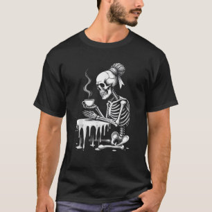 Creepy Cute Skeleton Drinking Coffee Funny Gothic  T-Shirt