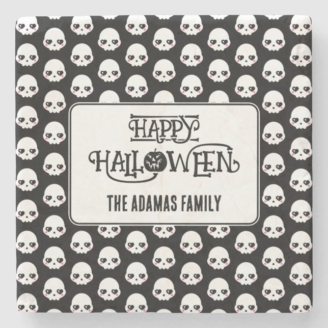 Creepy Cute Skulls With Last Name  Stone Coaster (Front)