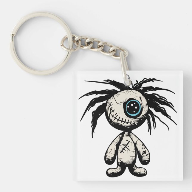 Creepy Cute Voodoo Doll Illustration Key Ring (Front)