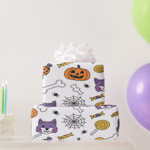 Creepy Cute Wolf Spooky Pumpkins Wrapping Paper