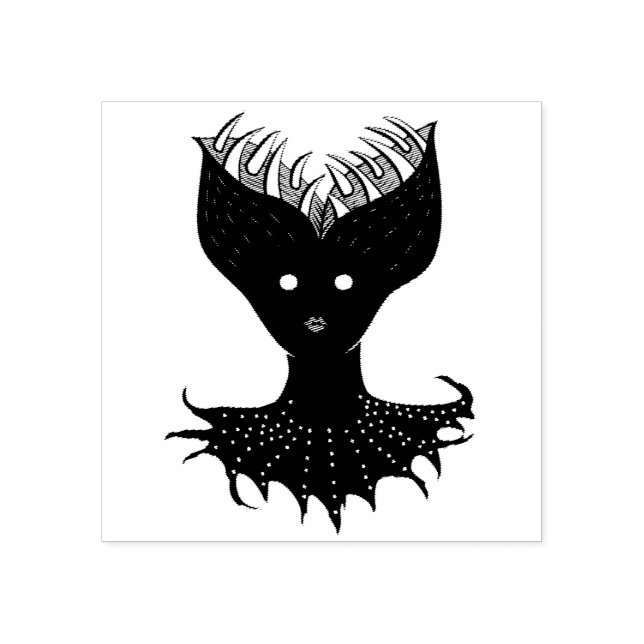 Creepy Demon Girl Dark Gothic Character With Teeth Rubber Stamp (Imprint)