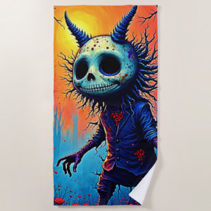 Creepy Demon in Spooky Woods Design Beach Towel