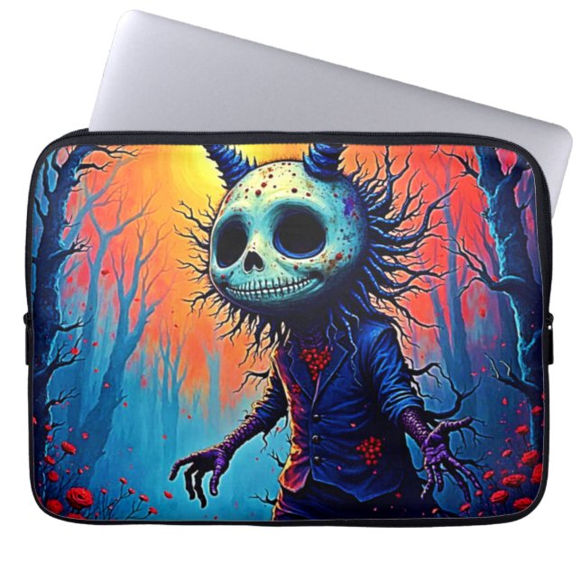 Creepy Demon in Spooky Woods Design Laptop Sleeve (Front)
