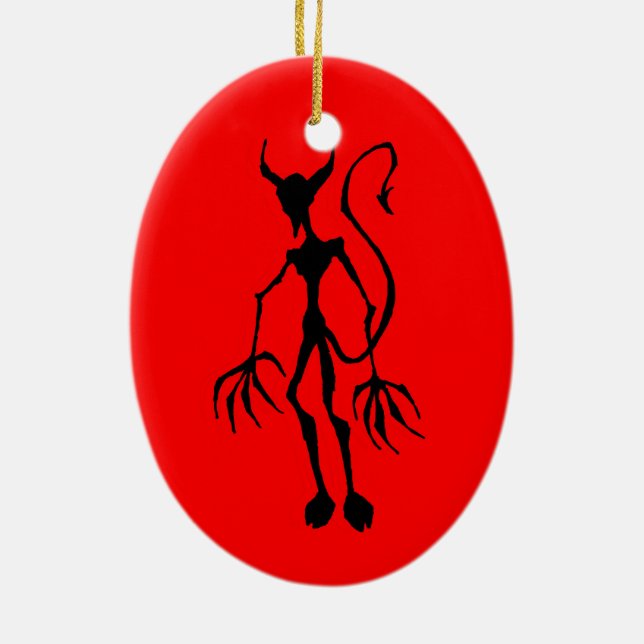 Creepy Devil Stick Figure Ceramic Tree Decoration (Back)