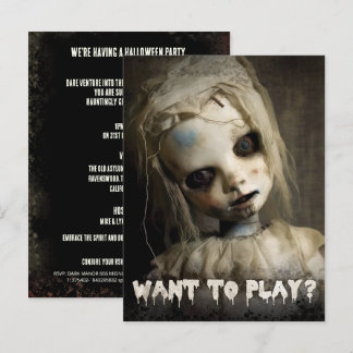 Creepy Doll Budget Adult Halloween Invitation Postcard