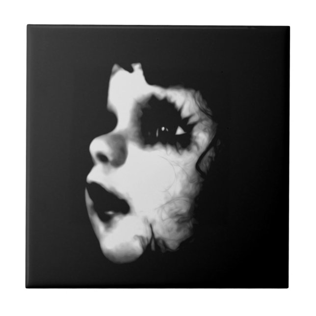 Creepy Doll Face Ceramic Tile (Front)