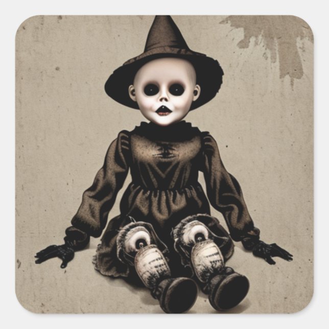 Creepy Doll Scary Halloween Party Square Sticker (Front)