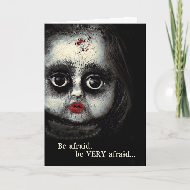 Creepy Doll Victorian Goth Halloween Holiday Card (Front)