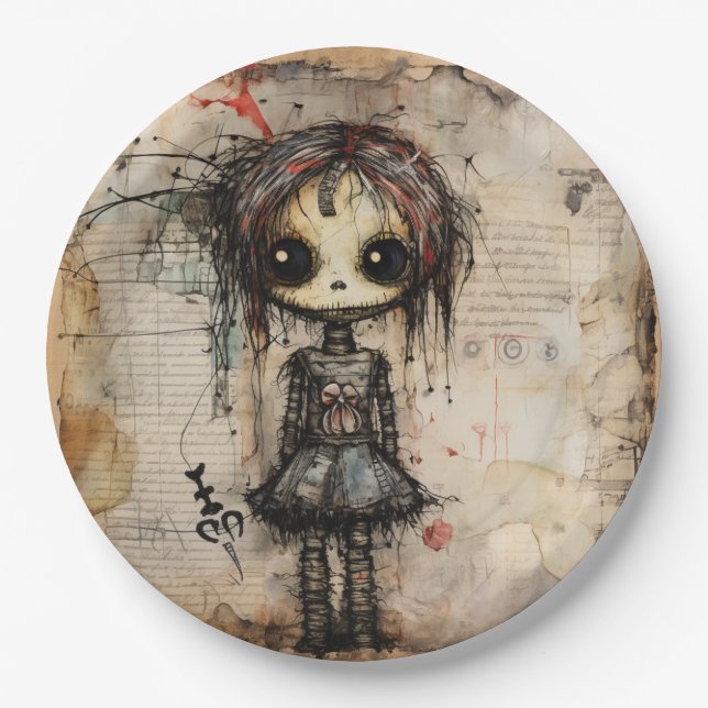 Creepy Doll with Bow Paper Plate (Front)