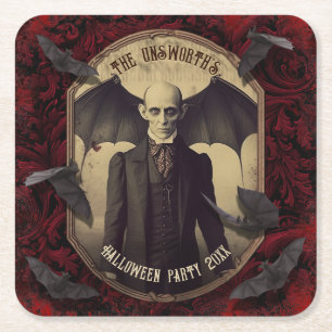 Creepy Dracula Vampire Halloween Party Square Paper Coaster