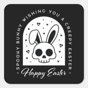 Creepy Easter wishes bunny skull gothic black Square Sticker