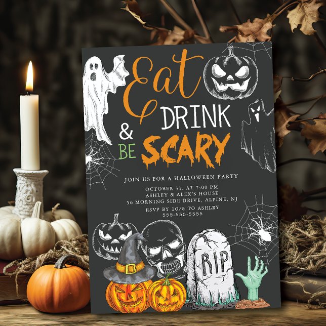 Creepy Eat Drink & Be Scary Halloween Invitation (Creator Uploaded)