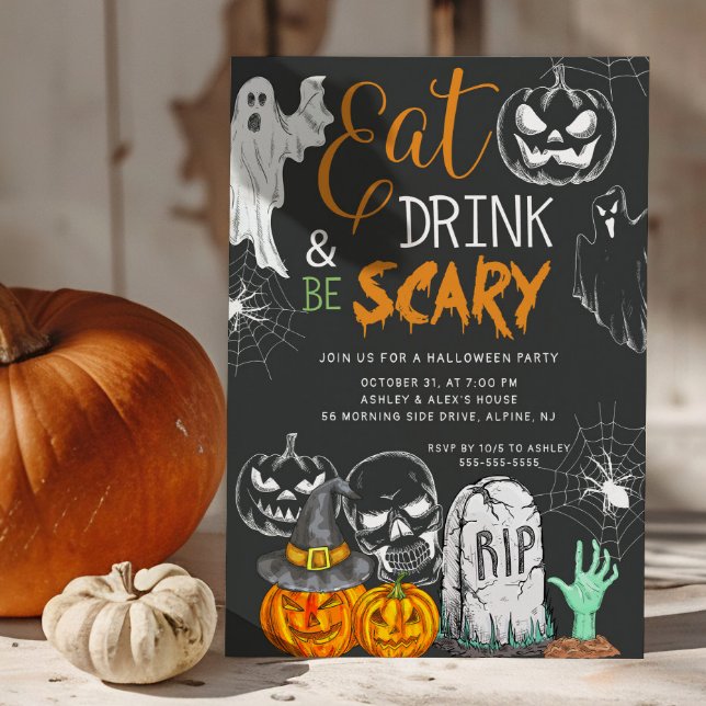 Creepy Eat Drink & Be Scary Halloween Invitation (Creator Uploaded)