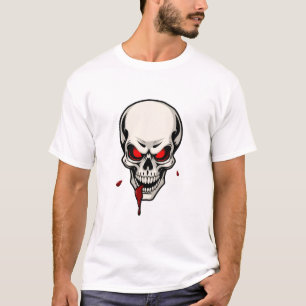 Creepy Eerie Skull with Glowing Red Eyes Halloween T-Shirt