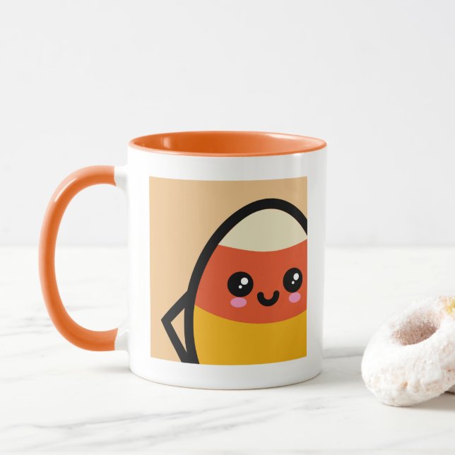 Creepy Egg Candy Corn - Halloween | Add Your Name Mug (With Donut)