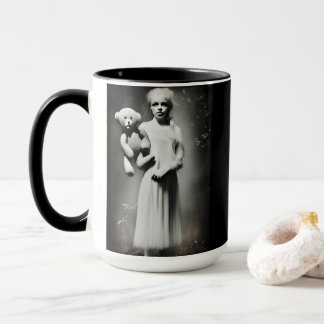 Creepy Ethereal Girl Holding Teddy Bear Mug