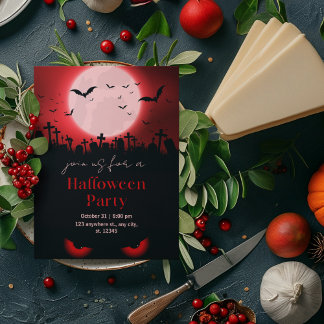 Creepy Evil Eyes Cemetery And Bats Illustrative Invitation