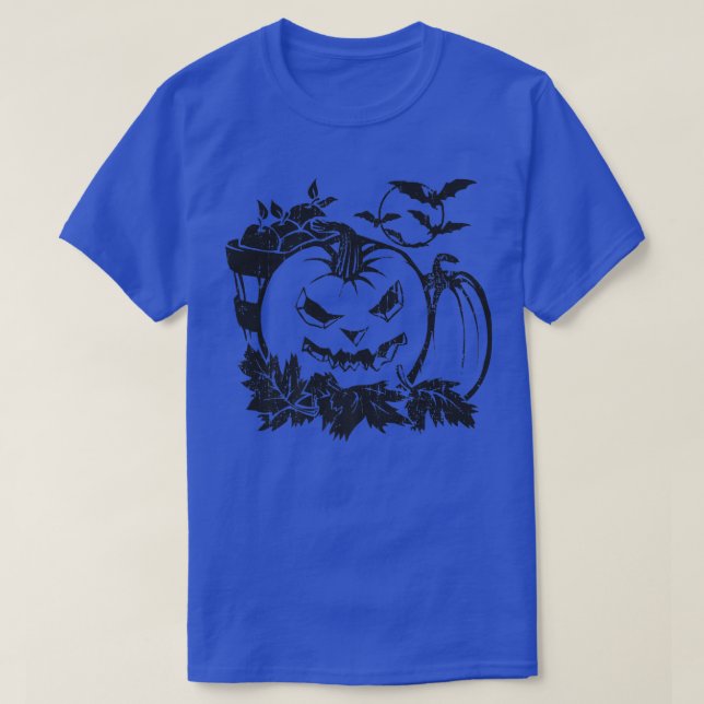 Creepy Evil Jack o Lantern Pumpkin Patch Bats Moon T-Shirt (Design Front)