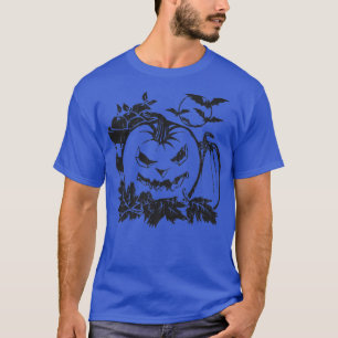 Creepy Evil Jack o Lantern Pumpkin Patch Bats Moon T-Shirt