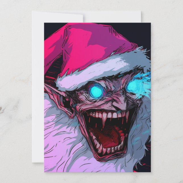 Creepy Evil Santa Scary Krampus Anime Cartoon Holiday Card (Front)