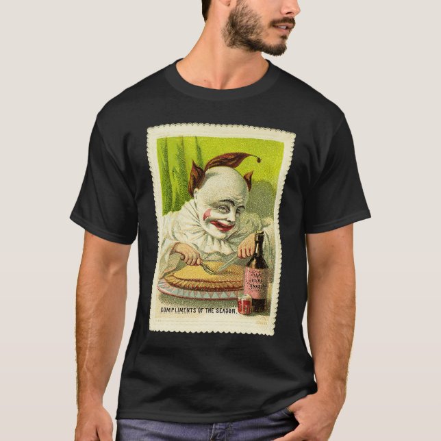 Creepy Evil Victorian Clown Christmas Greeting T-Shirt (Front)