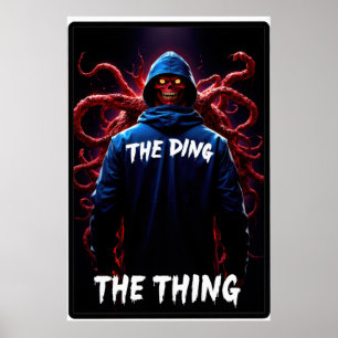 Creepy figure in a hoodie with tentacles and glowi poster