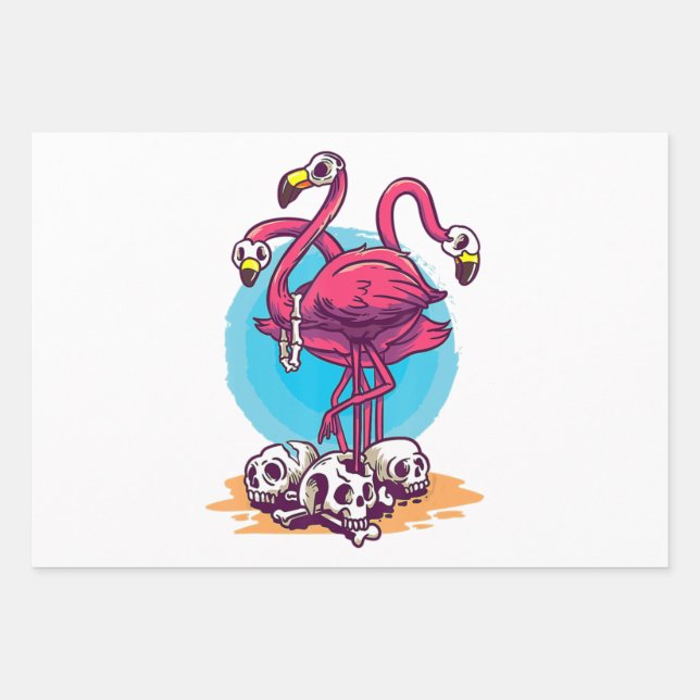 Creepy Flamingo Halloween Horror Skull Wrapping Paper Sheet (Front)