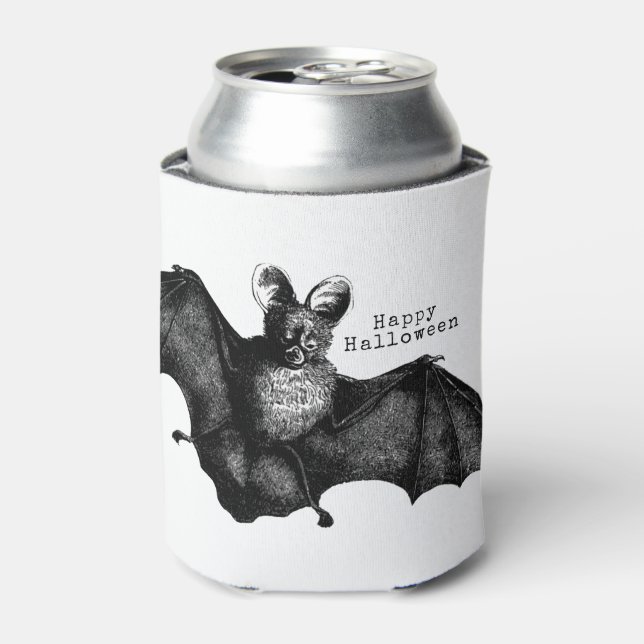 Creepy Flying Vintage Bat Halloween Party Can Cooler (Can Front)