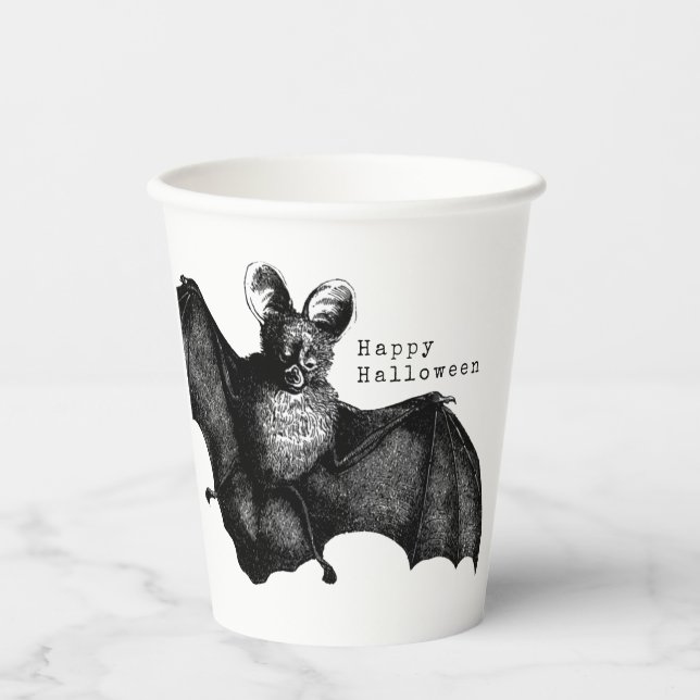 Creepy Flying Vintage Bat Halloween Party Paper Cups (Front)