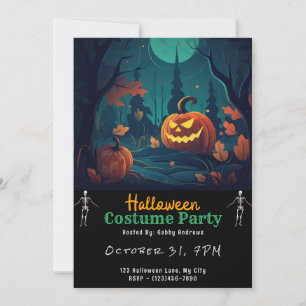 Creepy Forest Jack-O' Lantern Black Halloween Invitation