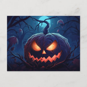 Creepy Forest with Jack-O' Lanterns Halloween Holiday Postcard