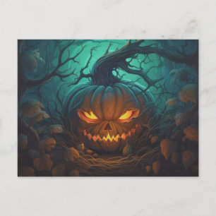 Creepy Forest with Jack-O' Lanterns Halloween Holiday Postcard