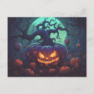 Creepy Forest with Jack-O' Lanterns Halloween Holiday Postcard