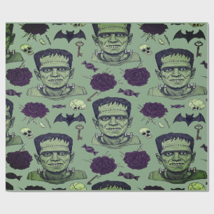 Creepy Frankenstein Face For Halloween Wrapping Paper