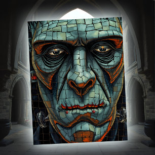 Creepy Frankenstein Monster Crackled Face Closeup Holiday Postcard