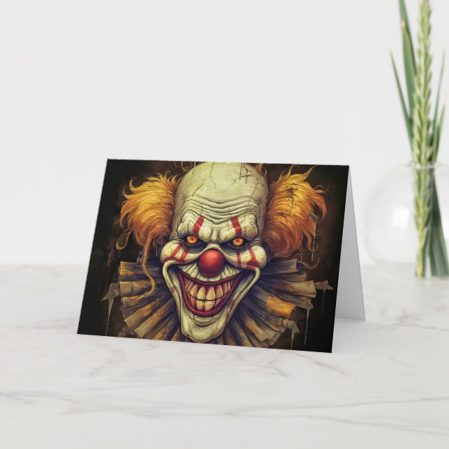 Creepy Funhouse Clown Happy Halloween Card (Front)