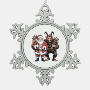 Creepy Funny Horror Santa Claus Krampus Christmas Snowflake Pewter Christmas Ornament