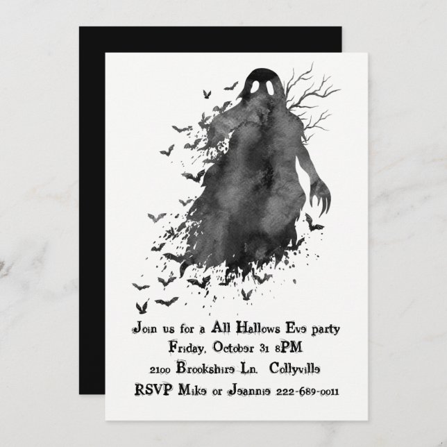 Creepy Ghost Halloween Party Invitation (Front/Back)