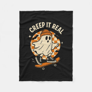 Creepy Ghost Skateboarding Creep It Real Funny Hal Fleece Blanket